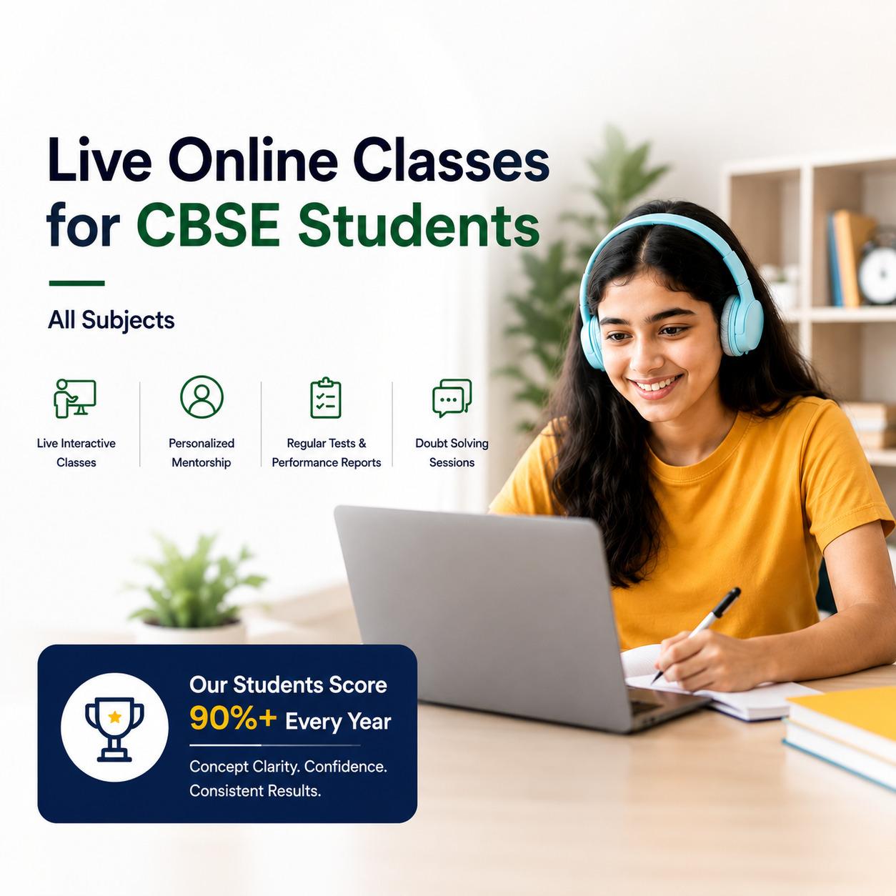 Student learning with floating subject icons